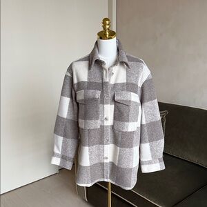 H&M Plaid Shirt Jacket Neutral NWT Size XS